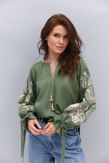 Вишиванка жіноча хакі вишивка золото 35177/хакі ARjen