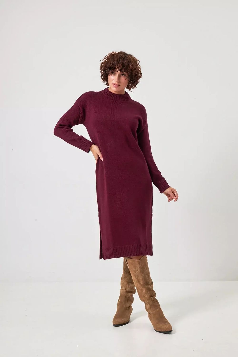 Сукня жіноча вʼязана з розрізами бордова 14_26_16791/бордовий Wear Me