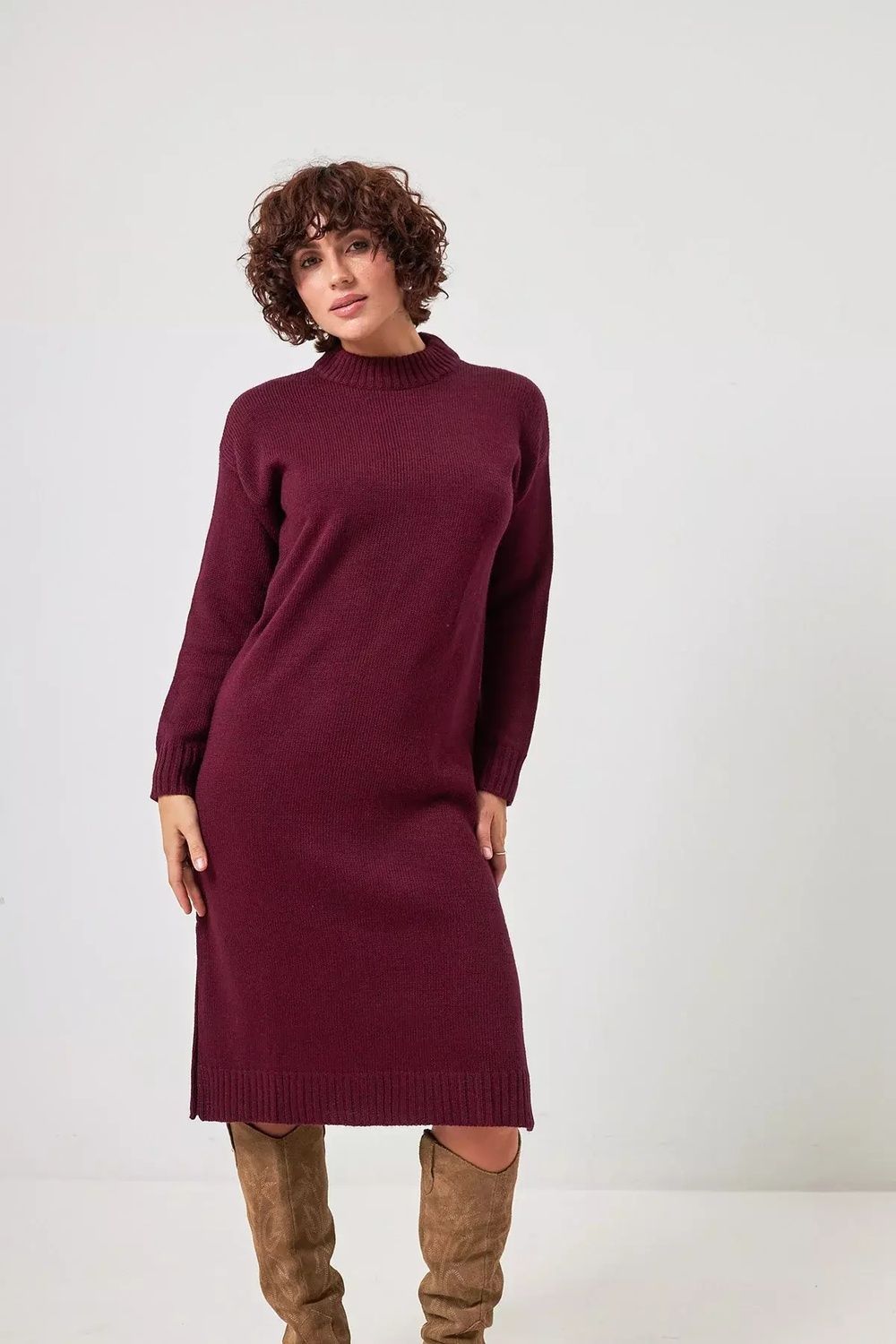 Сукня жіноча вʼязана з розрізами бордова 14_26_16791/бордовий Wear Me