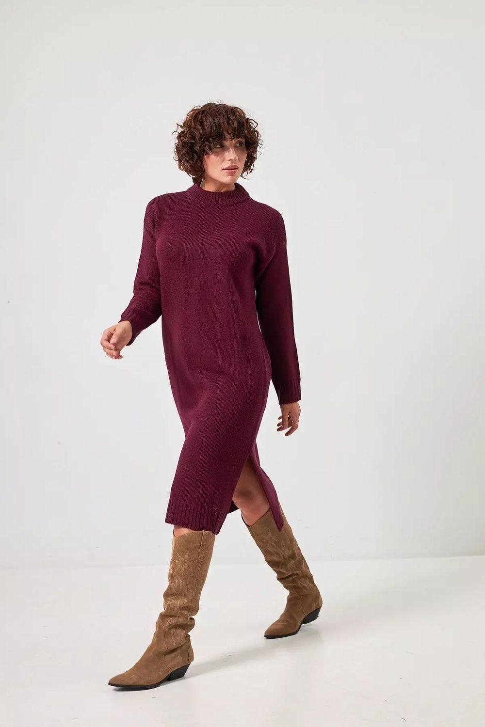Сукня жіноча вʼязана з розрізами бордова 14_26_16791/бордовий Wear Me
