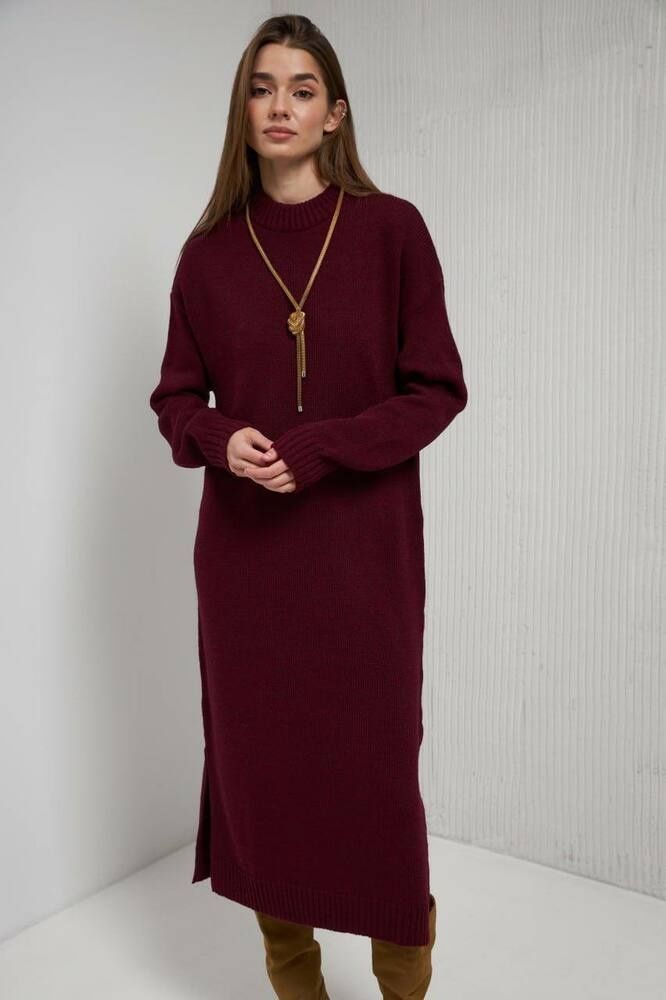 Сукня в'язана з розрізами бордова 14_24_9447/бордо Wear Me