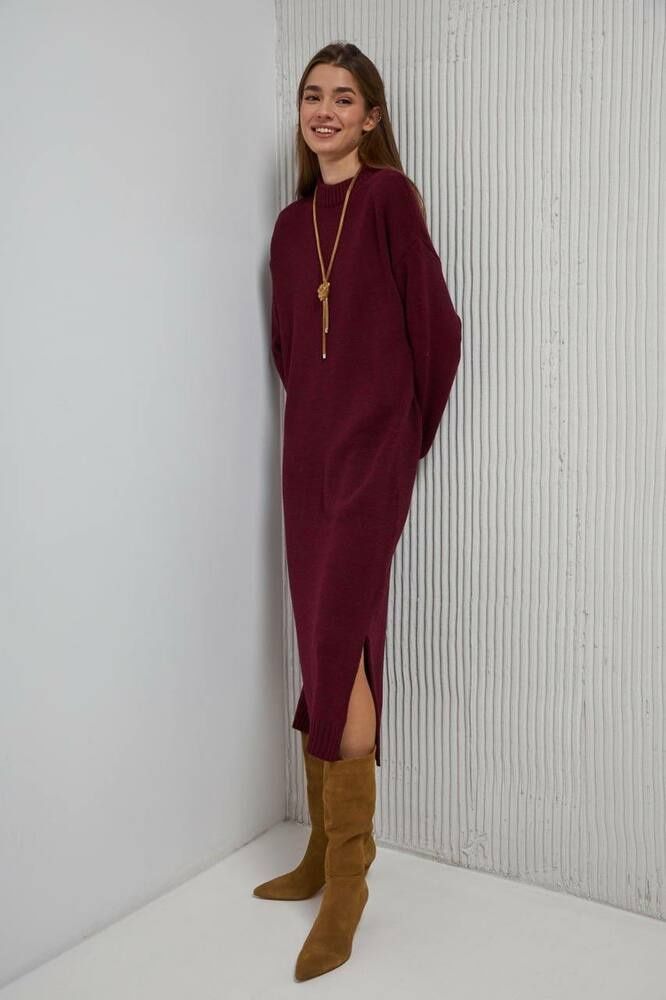 Сукня в'язана з розрізами бордова 14_24_9447/бордо Wear Me